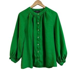 Tuckernuck Pomander Place Jett Shirt Spring Green Peasant Top LongSleeve Women L